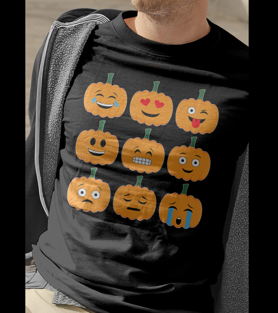 Pumpkin Emoji Collection Pumpkins Emotic Faces Halloween T-Shirt