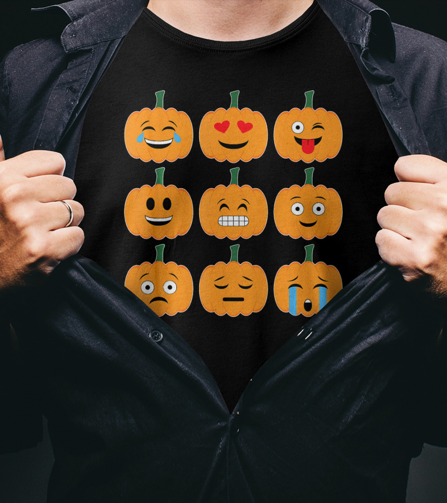Pumpkin Emoji Collection Pumpkins Emotic Faces Halloween T-Shirt