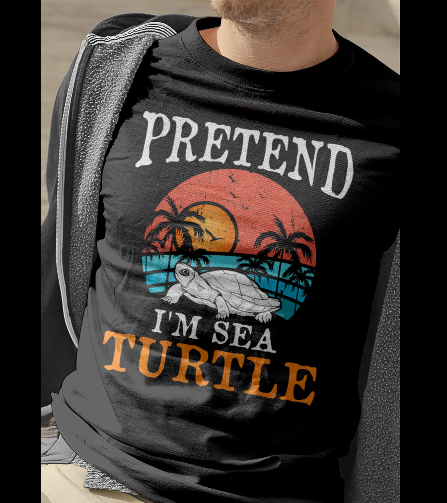 PRETEND I'M SEA TURTLE Tropical Sunset Beach Palm Trees T-Shirt