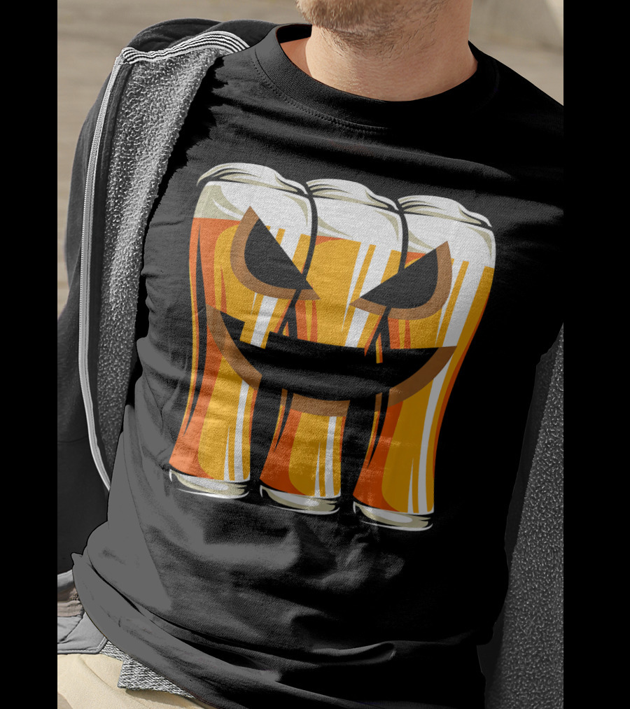 Halloween Pumpkin Beer Glasses Funny Drinking Scary T-Shirt