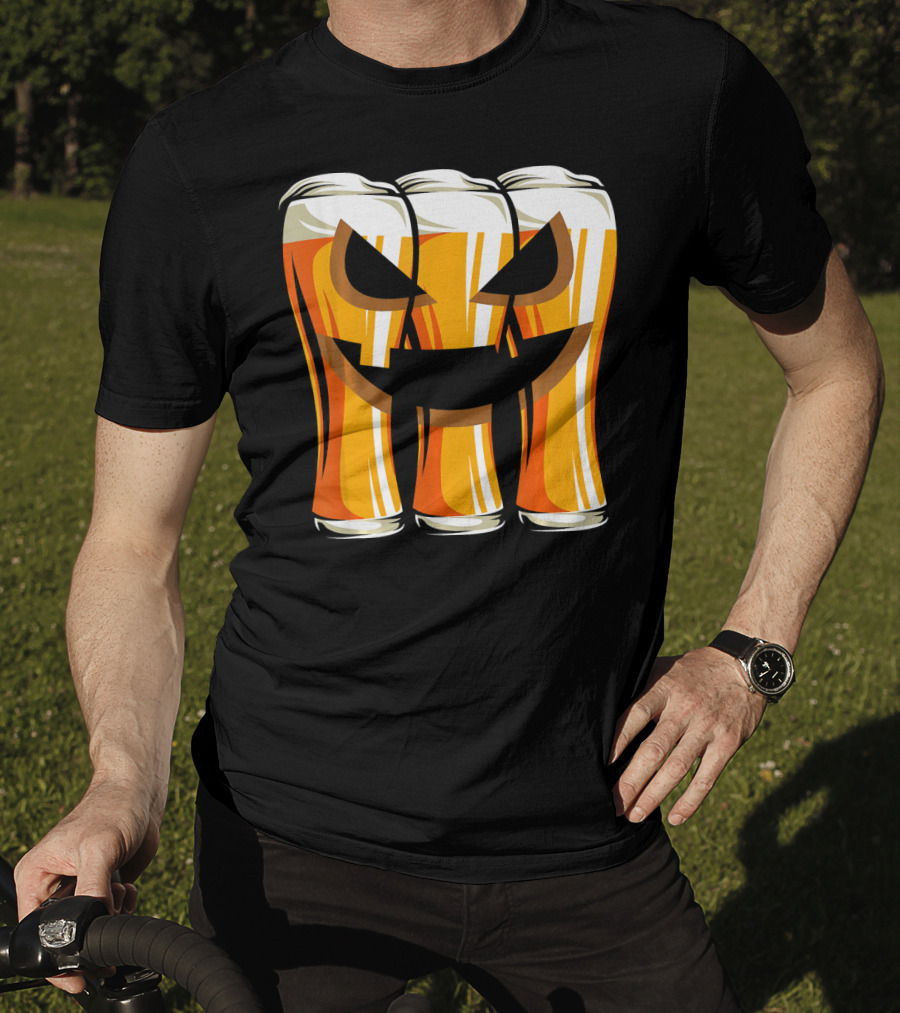 Halloween Pumpkin Beer Glasses Funny Drinking Scary T-Shirt