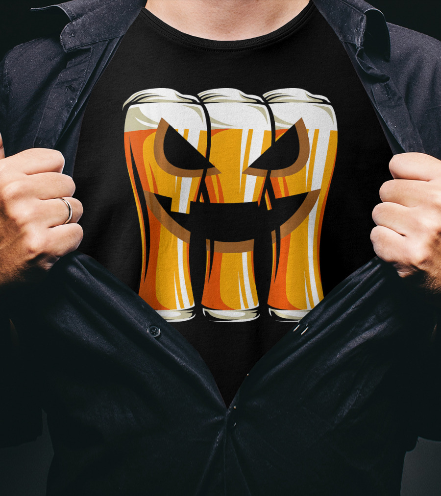 Halloween Pumpkin Beer Glasses Funny Drinking Scary T-Shirt