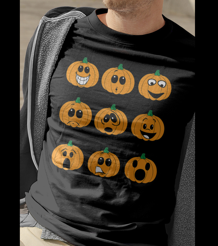 Funny Pumpkin Faces Emotions Chart Halloween T-Shirt
