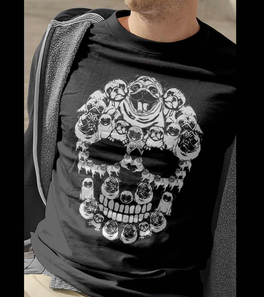 Pug Skull Made Of Dog Faces Halloween T-Shirt