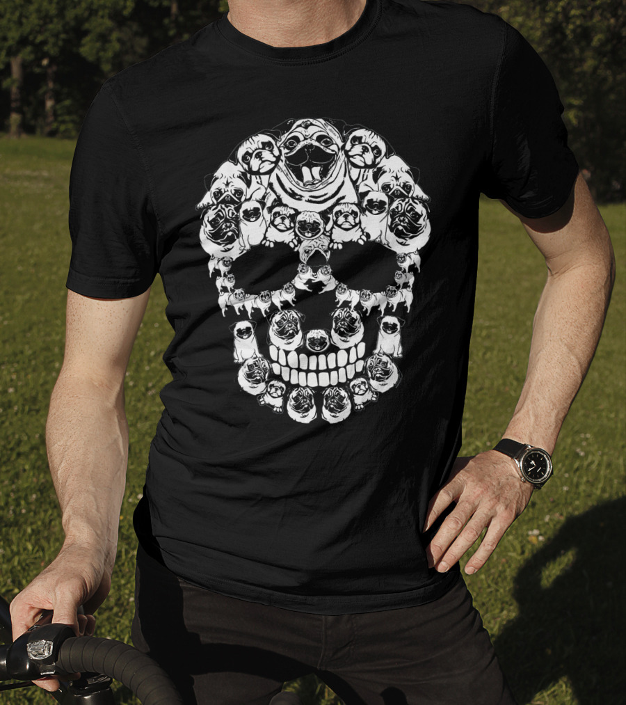 Pug Skull Made Of Dog Faces Halloween T-Shirt