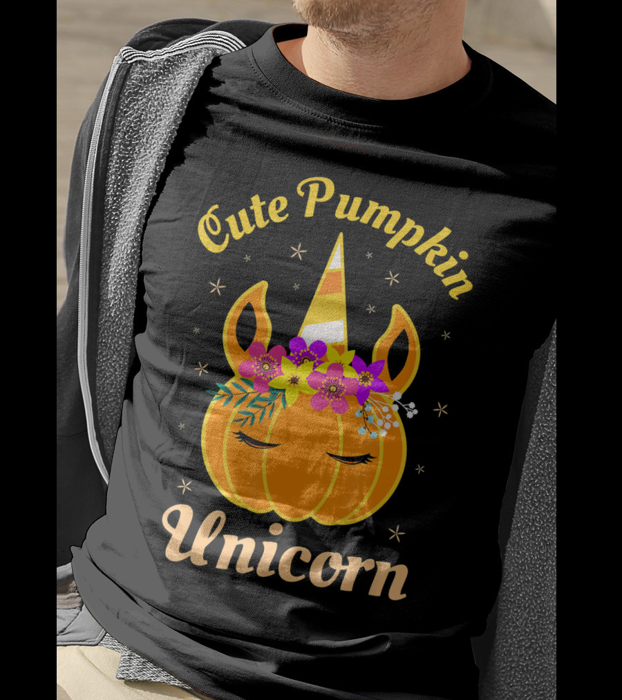 Cute Pumpkin Unicorn Kids Costume Trick Halloween Magic T-Shirt