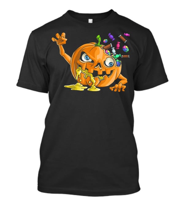 Zombie Pumpkin Funny Halloween Horror Scary Candy Explosion T-Shirt
