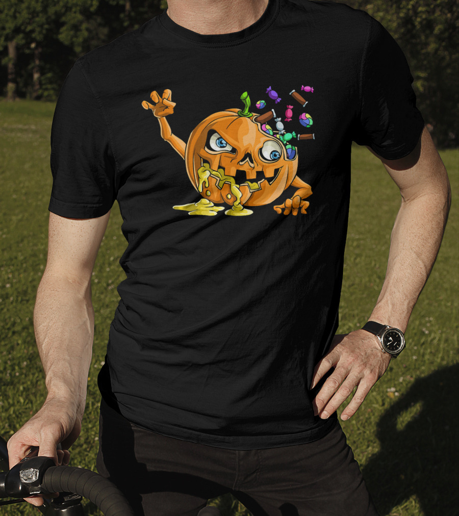 Zombie Pumpkin Funny Halloween Horror Scary Candy Explosion T-Shirt