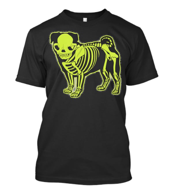 Pug Skeleton Neon Glow Canine Bones T-Shirt