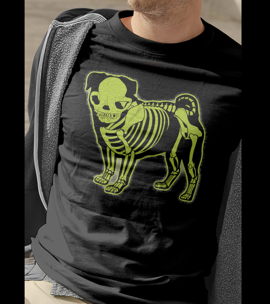 Pug Skeleton Neon Glow Canine Bones T-Shirt