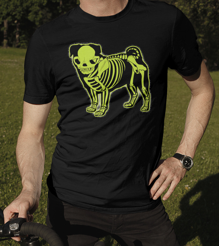 Pug Skeleton Neon Glow Canine Bones T-Shirt