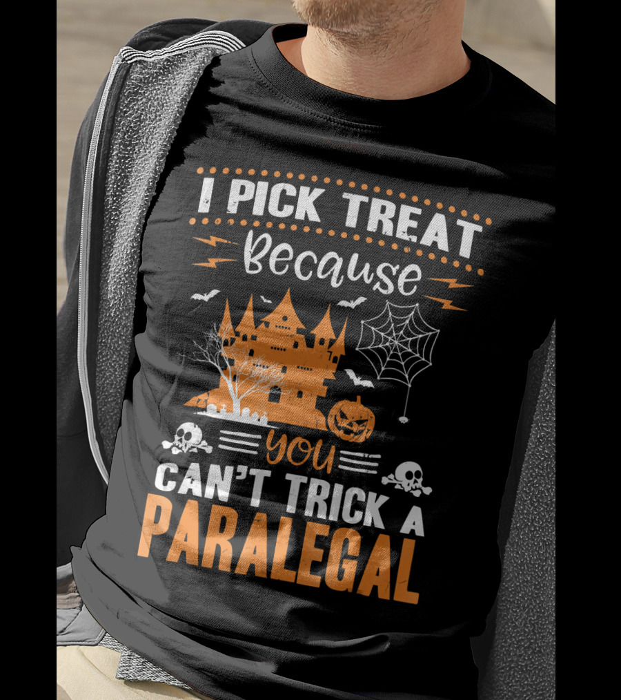 I Pick Treat Because You Can't Trick A Paralegal Halloween Castle Pumpkin Skulls T-Shirt