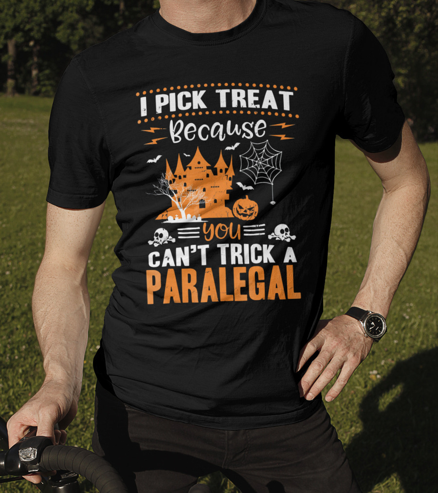I Pick Treat Because You Can't Trick A Paralegal Halloween Castle Pumpkin Skulls T-Shirt