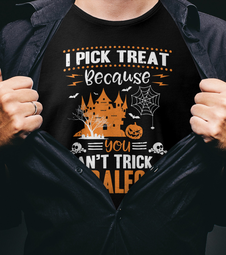 I Pick Treat Because You Can't Trick A Paralegal Halloween Castle Pumpkin Skulls T-Shirt