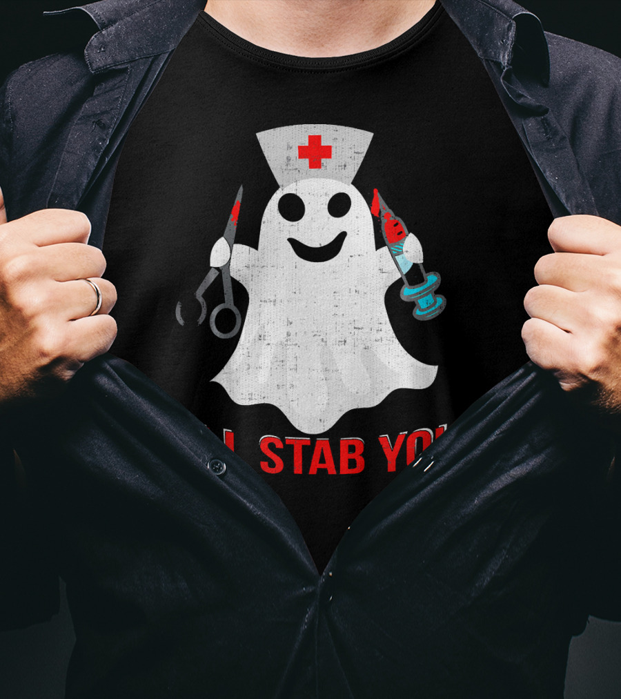 Funny Ghost Nurse I'll Stab You Halloween Humor T-Shirt