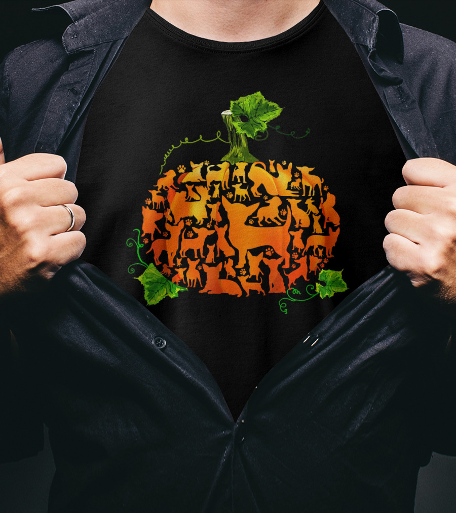 Pumpkin Chihuahua Dog Silhouette Collage T-Shirt