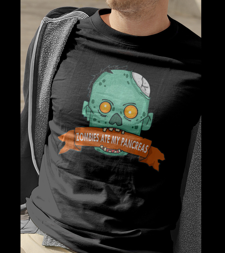 Zombies Ate My Pancreas Type 1 Diabetes Awareness Zombie Head T-Shirt
