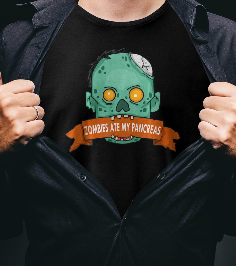 Zombies Ate My Pancreas Type 1 Diabetes Awareness Zombie Head T-Shirt