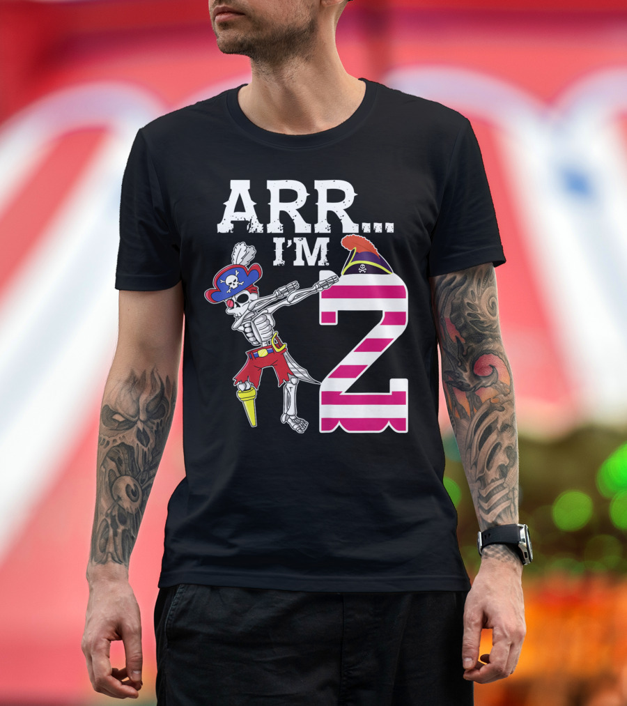 ARR Im 2 Pirate Skeleton Dab 2nd Birthday Party Kids T-Shirt