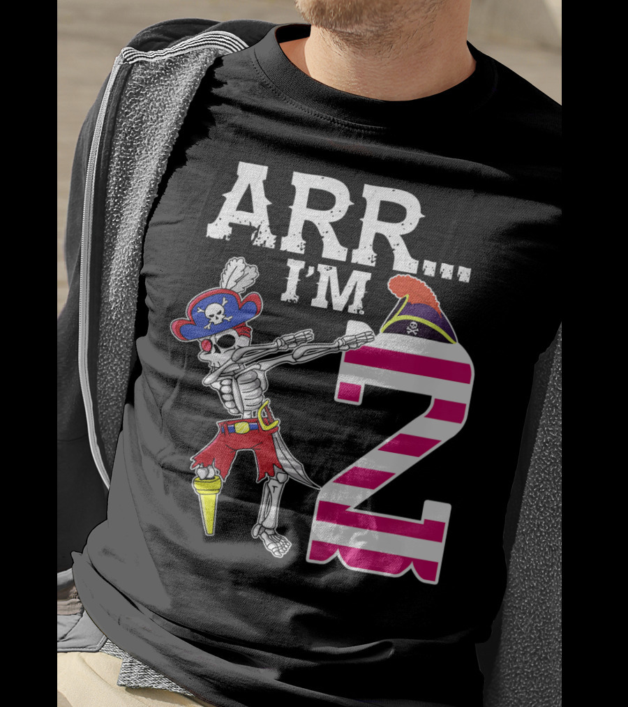 ARR Im 2 Pirate Skeleton Dab 2nd Birthday Party Kids T-Shirt