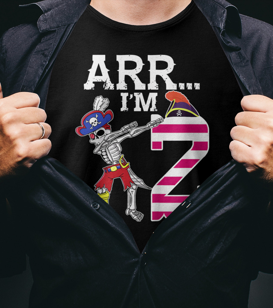 ARR Im 2 Pirate Skeleton Dab 2nd Birthday Party Kids T-Shirt