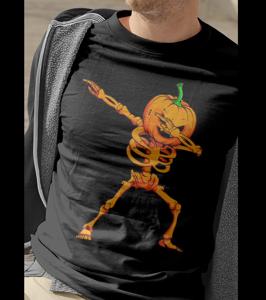 Dabbing Skeleton Pumpkin Halloween Dance T-Shirt