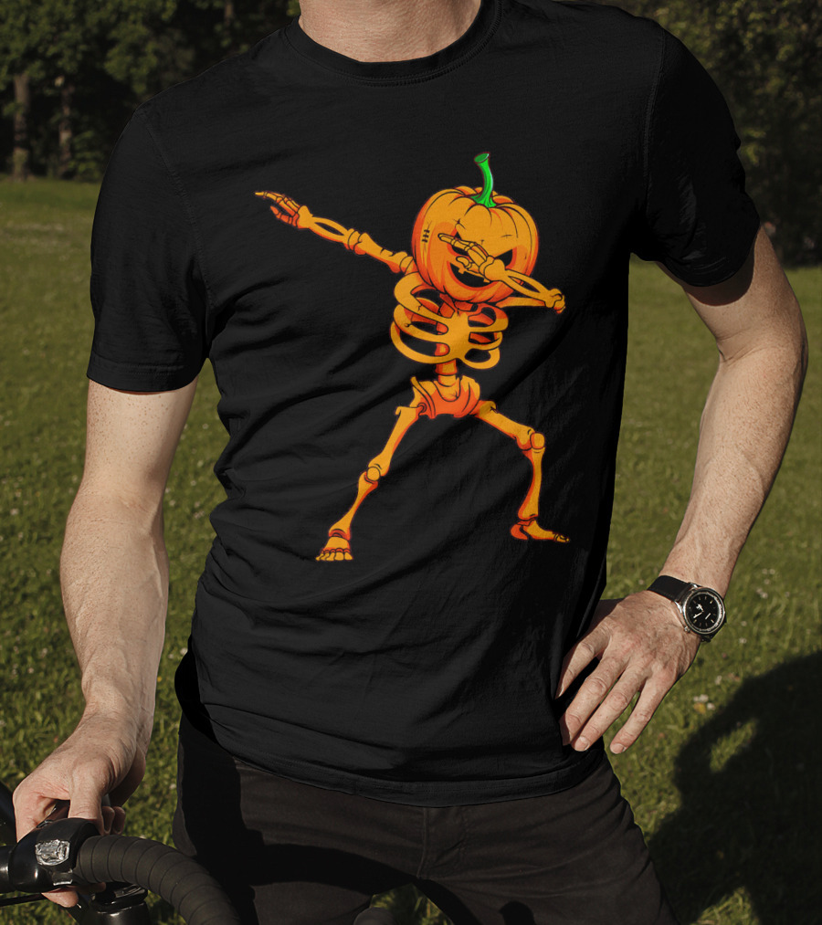 Dabbing Skeleton Pumpkin Halloween Dance T-Shirt