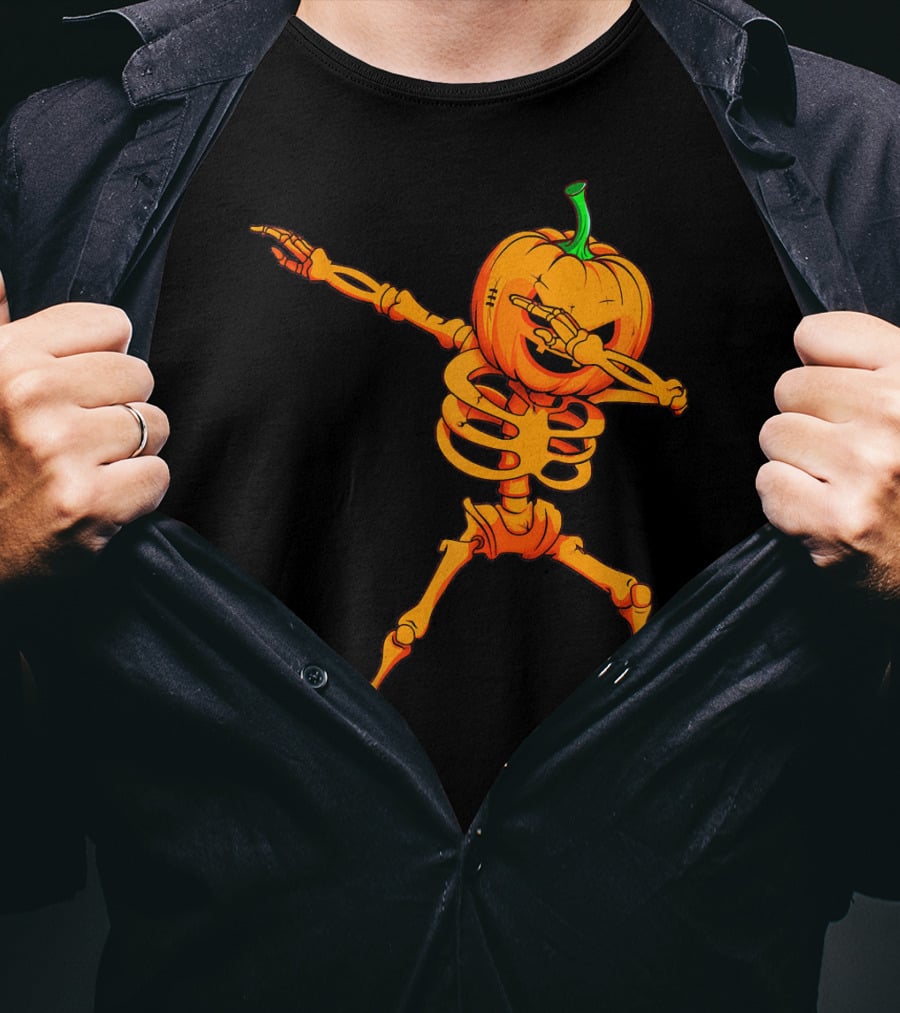 Dabbing Skeleton Pumpkin Halloween Dance T-Shirt