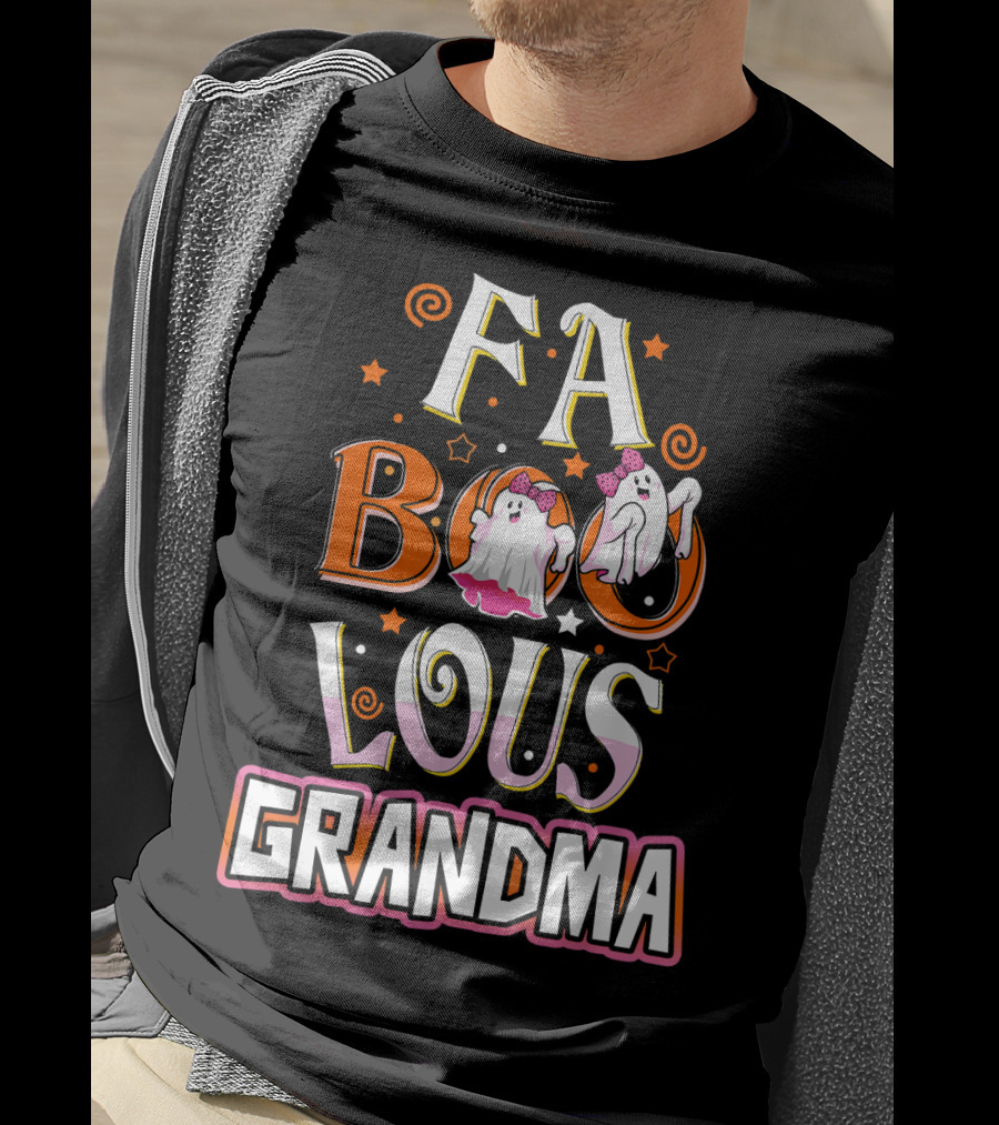 FA BOO Lous Grandma Ghosts With Bows Spirals And Stars T-Shirt