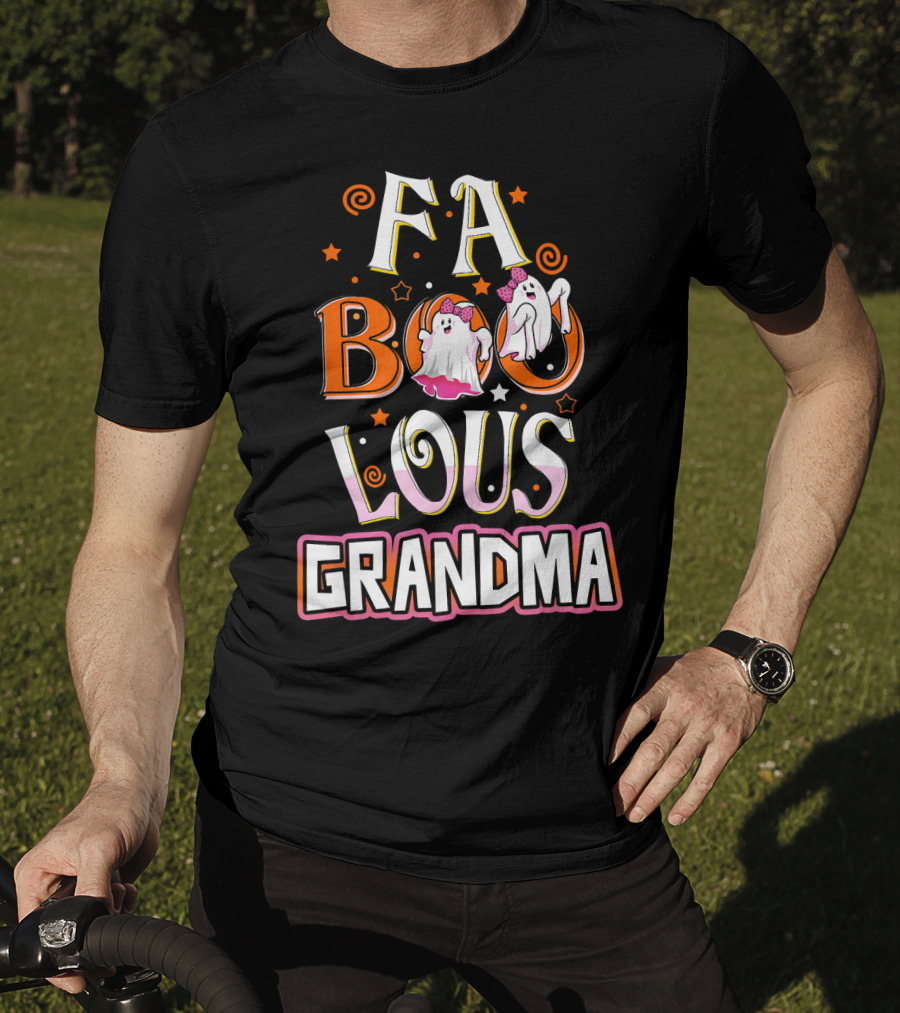 FA BOO Lous Grandma Ghosts With Bows Spirals And Stars T-Shirt
