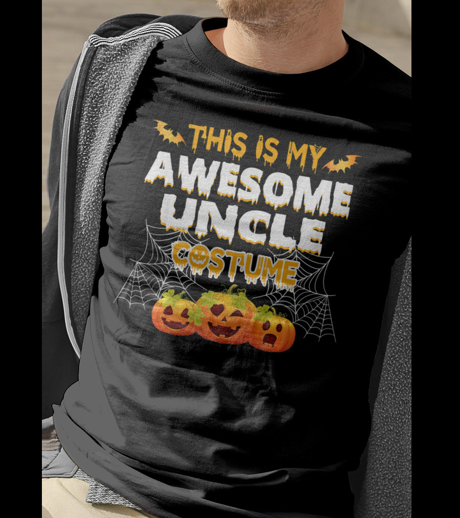 This Is My Awesome Uncle Costume Halloween Pumpkins Bats Cobwebs T-Shirt