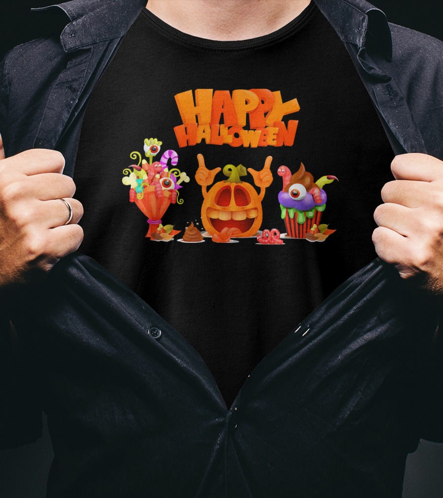Happy Halloween Candy Pumpkin Characters T-Shirt