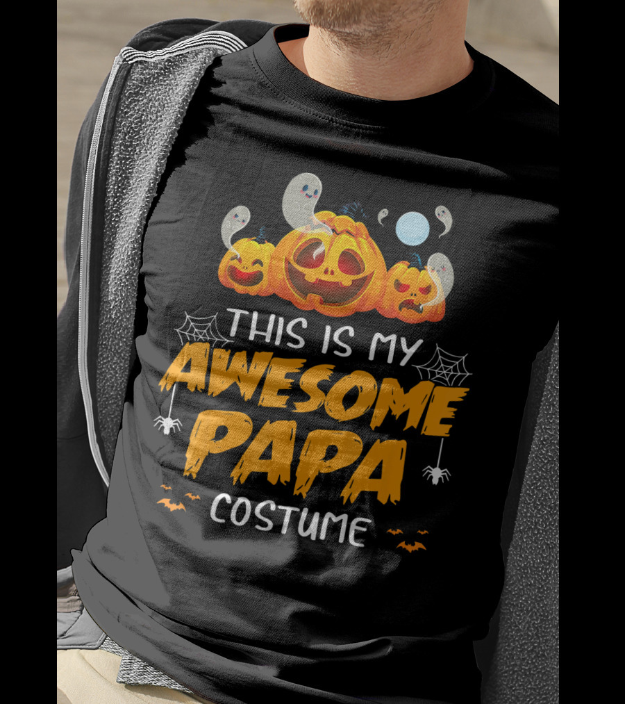 This Is My Awesome Papa Costume Funny Halloween Pumpkins Spiders Ghosts Bats T-Shirt