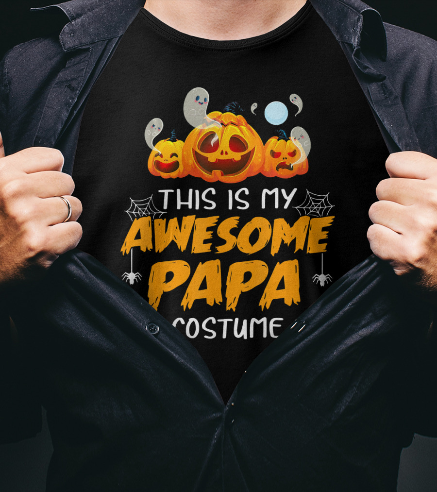 This Is My Awesome Papa Costume Funny Halloween Pumpkins Spiders Ghosts Bats T-Shirt