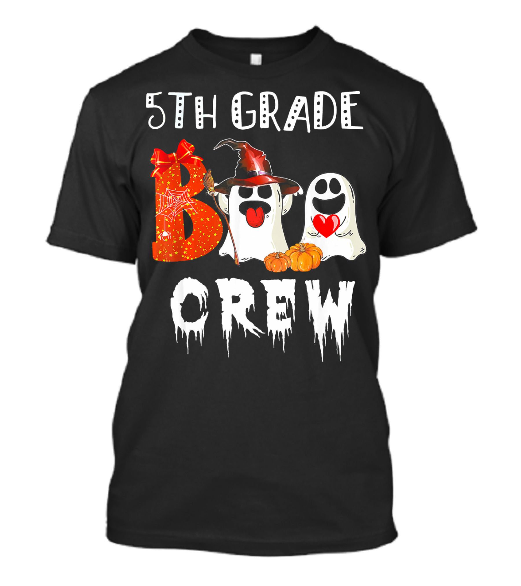 5Th Grade Boo Crew Halloween Ghosts With Witch Hat And Pumpkins T-Shirt