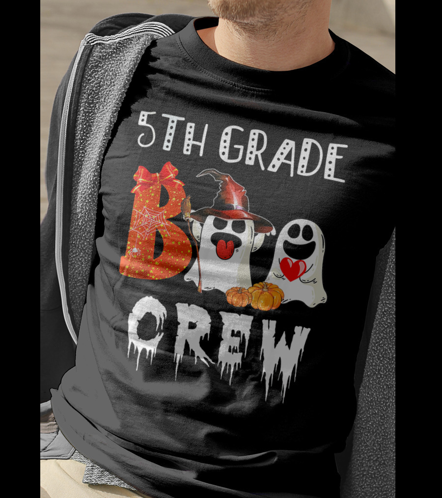 5Th Grade Boo Crew Halloween Ghosts With Witch Hat And Pumpkins T-Shirt