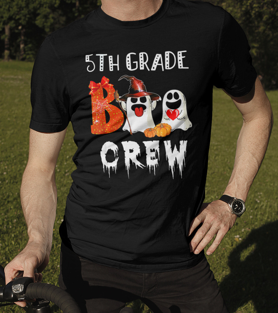 5Th Grade Boo Crew Halloween Ghosts With Witch Hat And Pumpkins T-Shirt