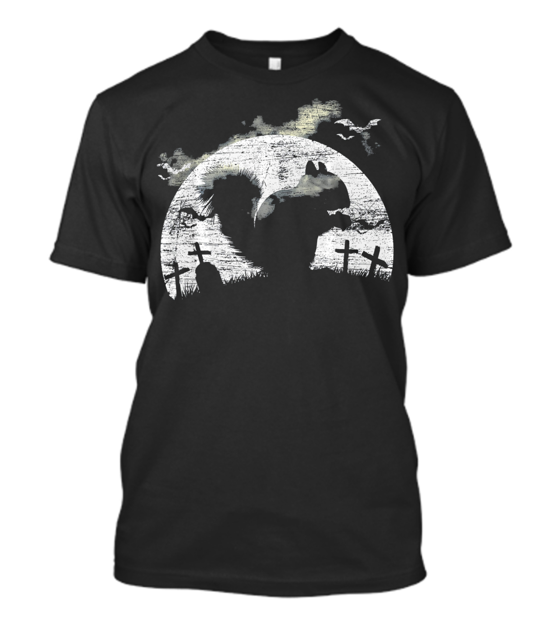 Halloween Squirrel Graveyard Silhouette With Full Moon And Bats T-Shirt