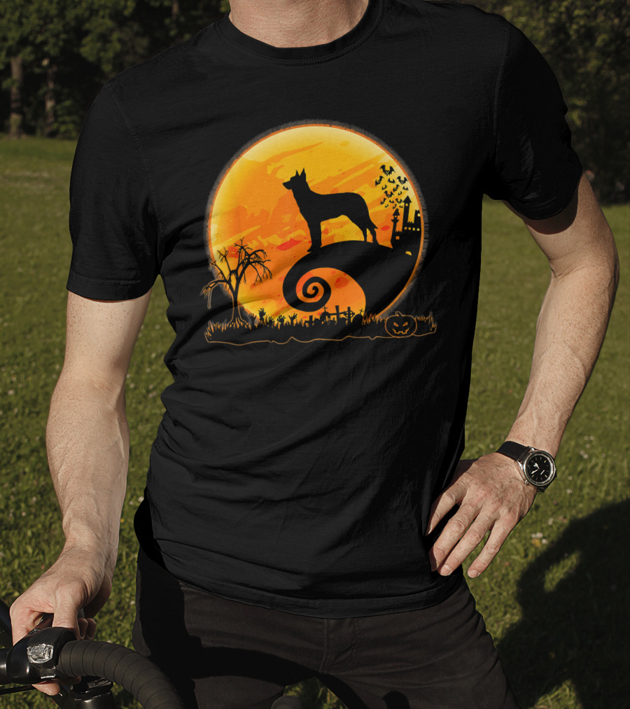 Beauceron Dog Halloween Moon Spooky Night Scene T-Shirt
