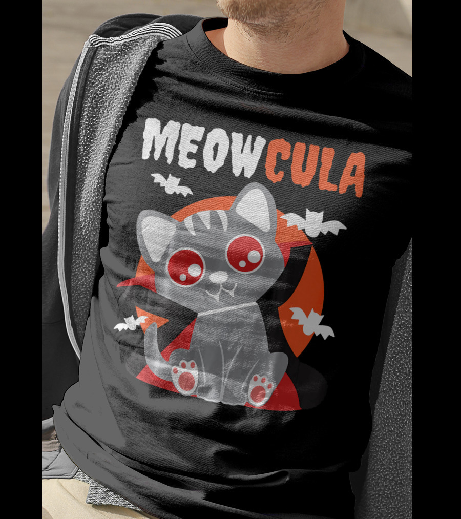 MEOWCULA Vampire Cat Halloween Dracula Bats T-Shirt