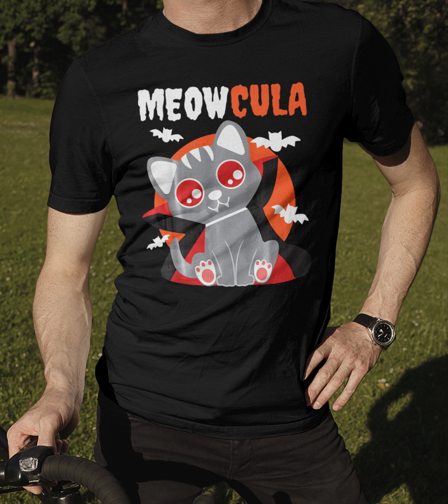 MEOWCULA Vampire Cat Halloween Dracula Bats T-Shirt