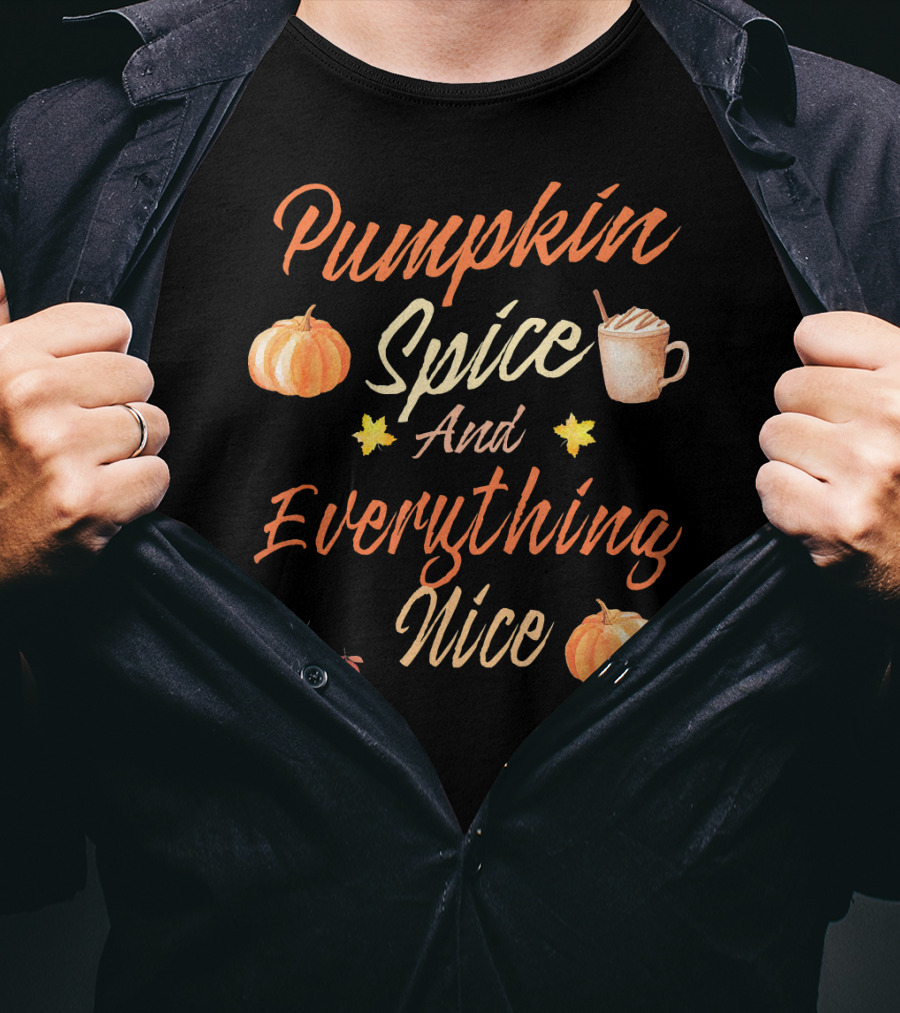 Pumpkin Spice And Everything Nice Autumn Pumpkins Leaves Coffee Cup T-Shirt