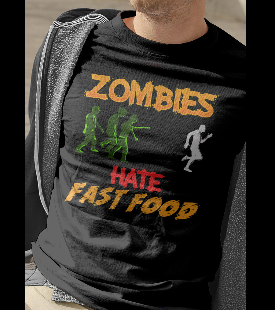 Zombies Hate Fast Food Fleeing From Funny Zombi Chase T-Shirt
