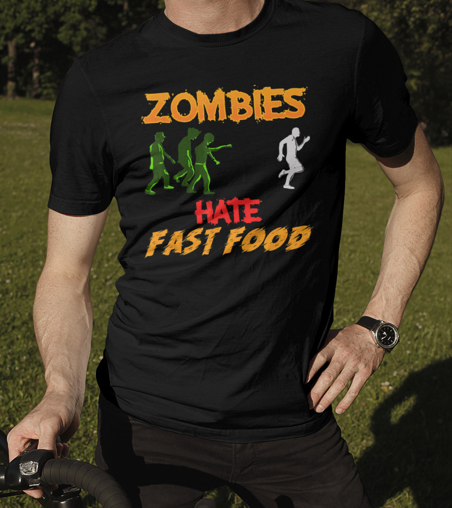 Zombies Hate Fast Food Fleeing From Funny Zombi Chase T-Shirt