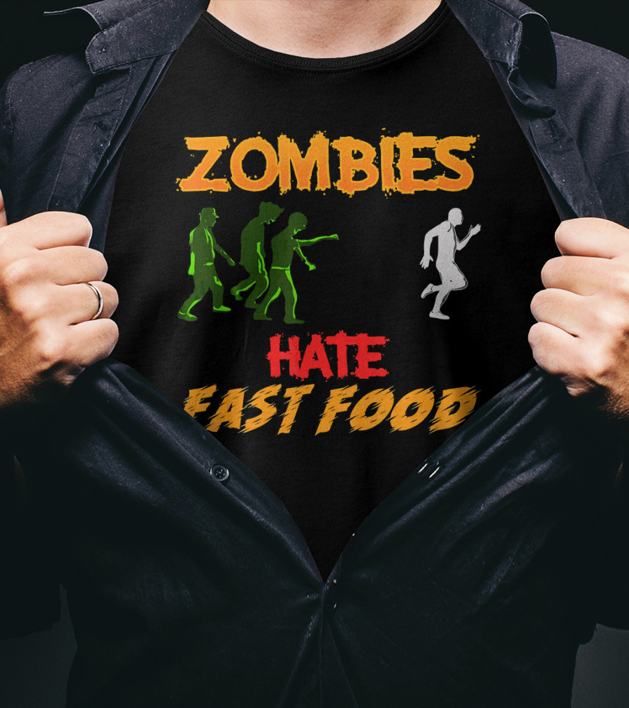 Zombies Hate Fast Food Fleeing From Funny Zombi Chase T-Shirt