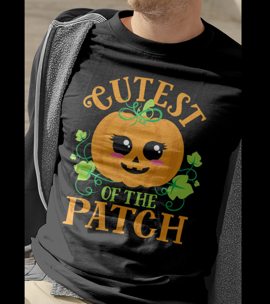 Cutest Pumpkin Of The Patch Halloween Smiling Face With Green Vines T-Shirt