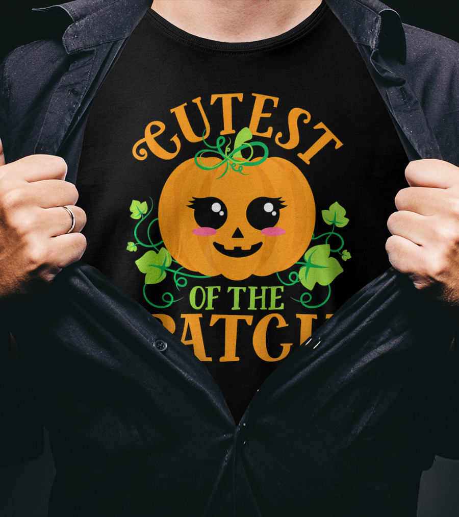 Cutest Pumpkin Of The Patch Halloween Smiling Face With Green Vines T-Shirt