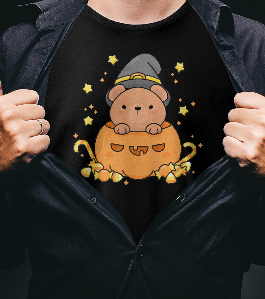 Kawaii Bear Witch Hat Pumpkin Candy Stars Japanese T-Shirt