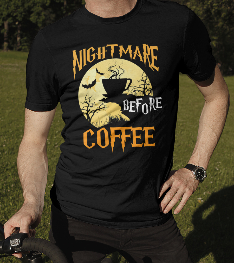 Nightmare Before Coffee Halloween Moon Bat And Tree T-Shirt
