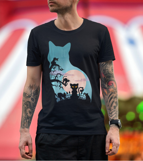 Premium T-Shirt: Scary Cat Lovers Halloween Creepy Moonlit T-Shirt Scary Cat Lovers Halloween Creepy Moonlit T-Shirt